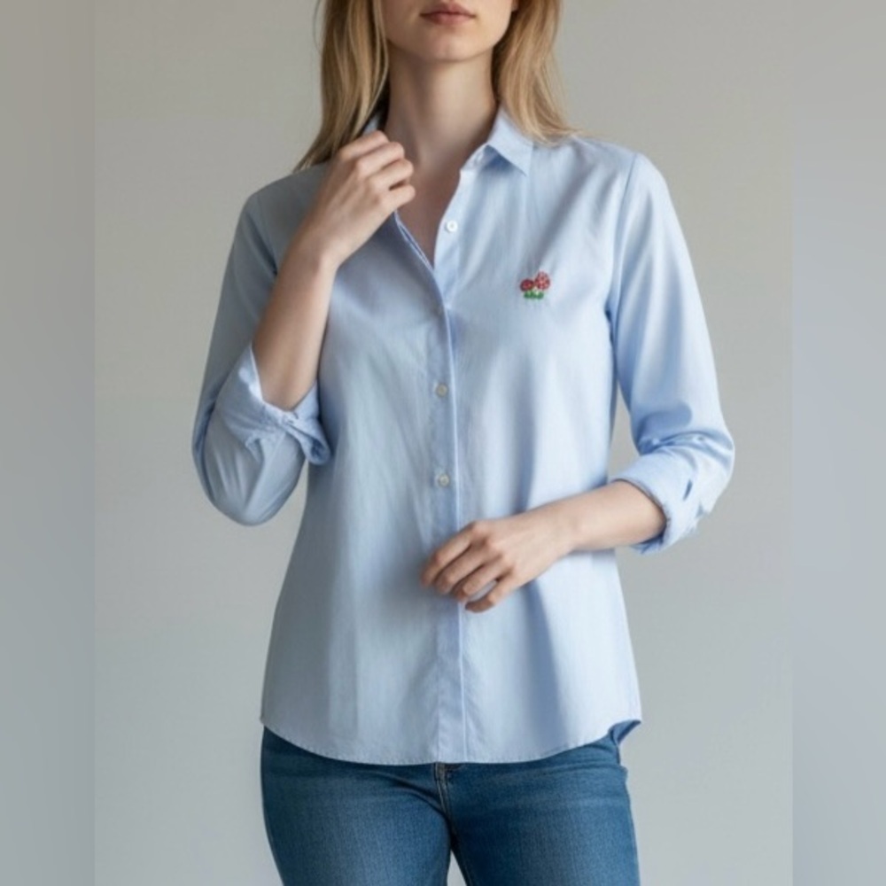 NWT Maison Labiche Paris Classic light blue button down with embroidered logo